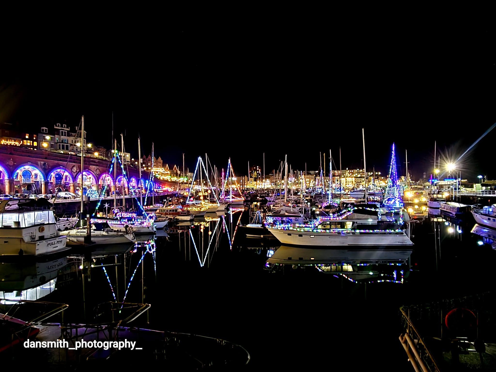 Ramsgate harbour decorated for Christmas, creating a festive atmosphere